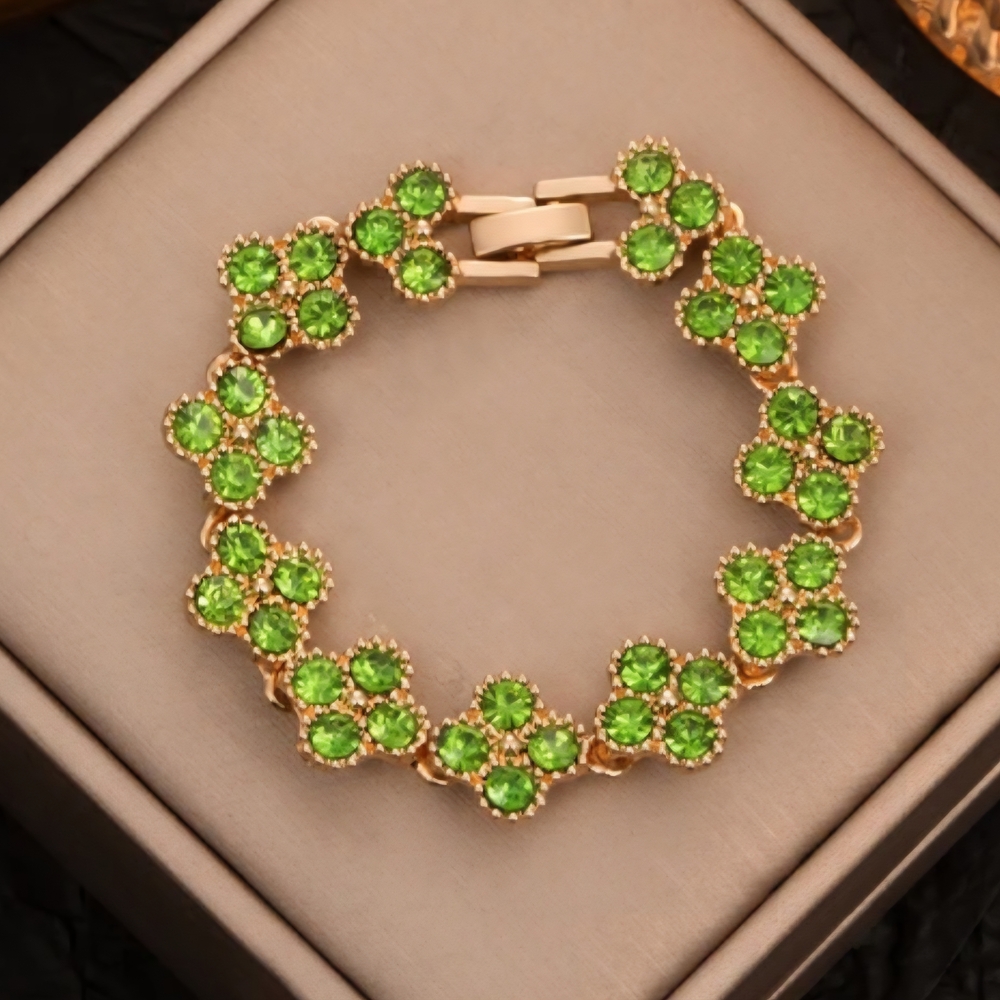Gold and Green Floral Bracelet